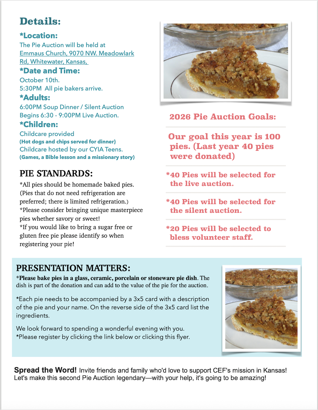 2026 CEF of Kansas Pie Auction Detials
